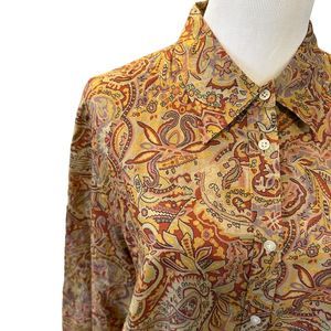 LRL Ralph Lauren Vintage 3/4 Sleeve Button Down Paisley Light Cotton Shirt 1X XL